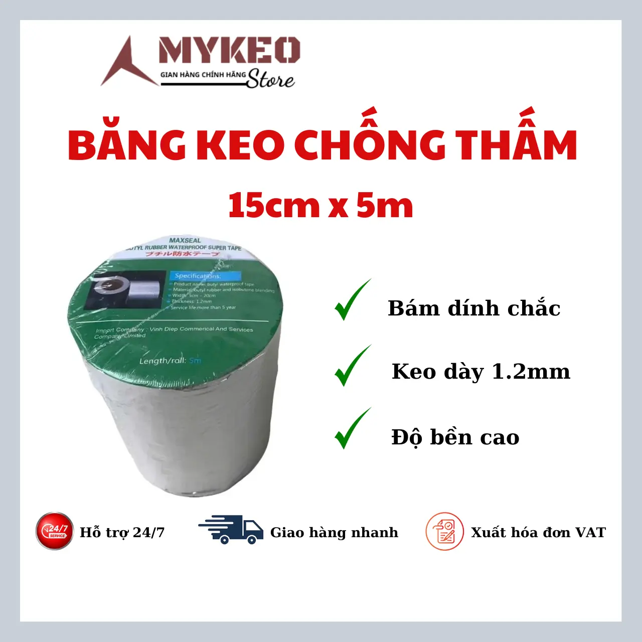 (15cmx5m)- Băng keo chống thấm rộng 15cm dài 5m siêu dính Maxseal
