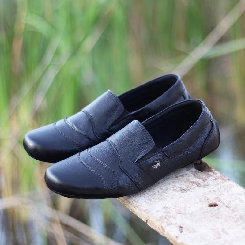 Sepatu Slip On Crocodile Kulitr Asli Pria Trendy Terbaru Termurah Kasual Black Coklat Hitam Flat Shoes 1