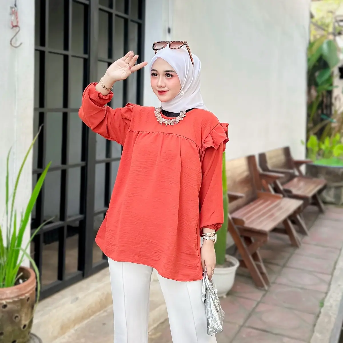 KARIN RUFLE BLOUSE CRINGKEL AIRFLOW POLOS LD 120 Atasan Wanita Crinkle