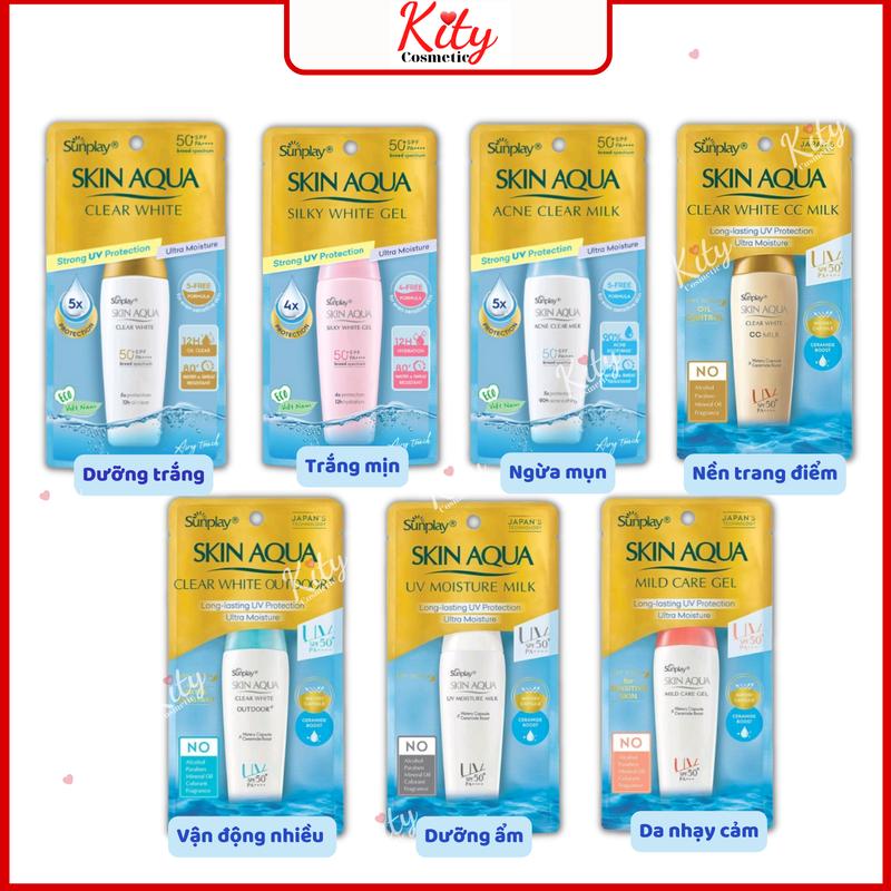 Kem Chống Nắng Sunplay Skin Aqua Dưỡng Da Trắng Mịn, Chống Nước, Ngừa Mụn, Dưỡng Ẩm SPF 50+, PA+++++