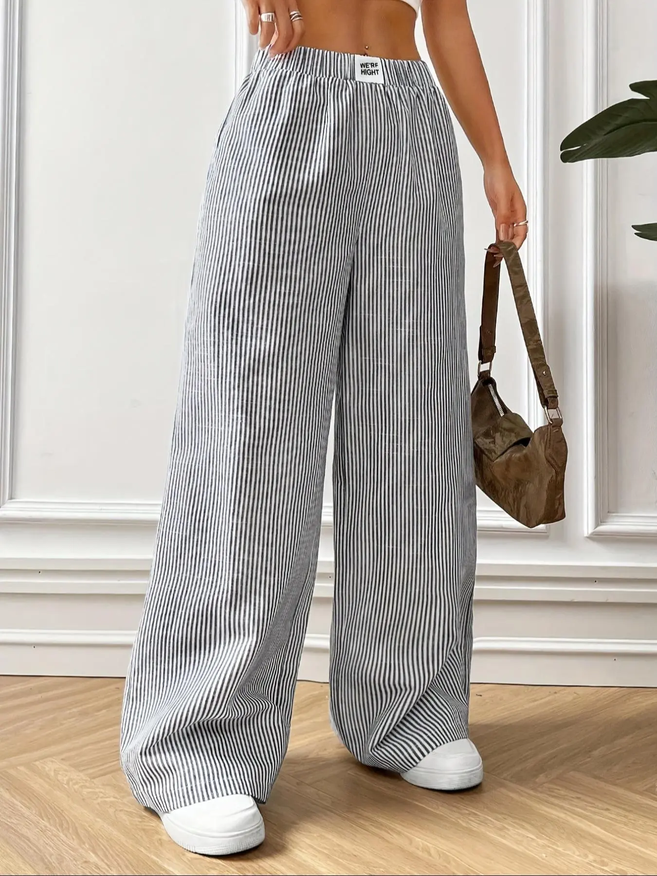 Women's Striped Print Wide Leg High Waist  Pants, Casual Comfy Trousers for Daily Wear, Ladies Bottoms for All Seasons
