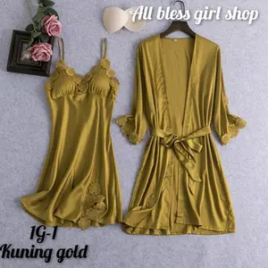 Baju tidur impor kimono lingerie dress  Wanita Satin lembut adem 1G (1-4)