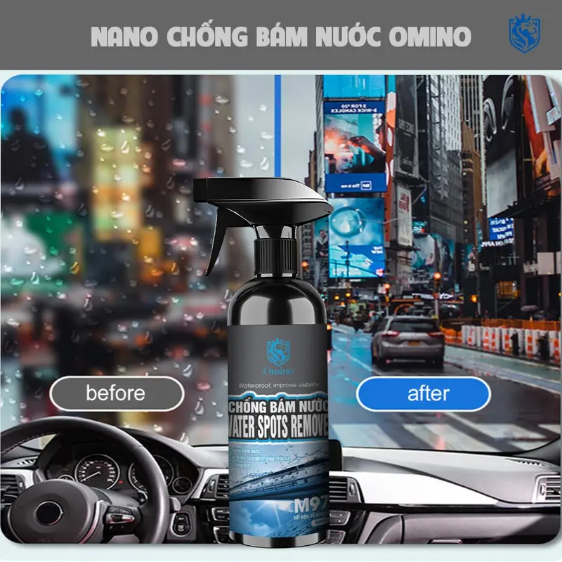 Chai xịt chống bám nước trên kính gương xe dung tích 300ml chống đọng nước mưa nano cải thiện tầm nhìn oto omino 6