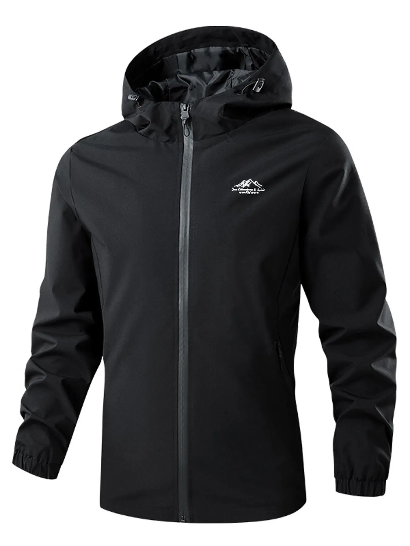 Men's Regular Fit Letter Print Pocket Zipper Hooded Jacket, Casual Long Sleeve Windproof Outerwear for Spring & Fall, Fashion Men's Clothes for Outdoor Activities