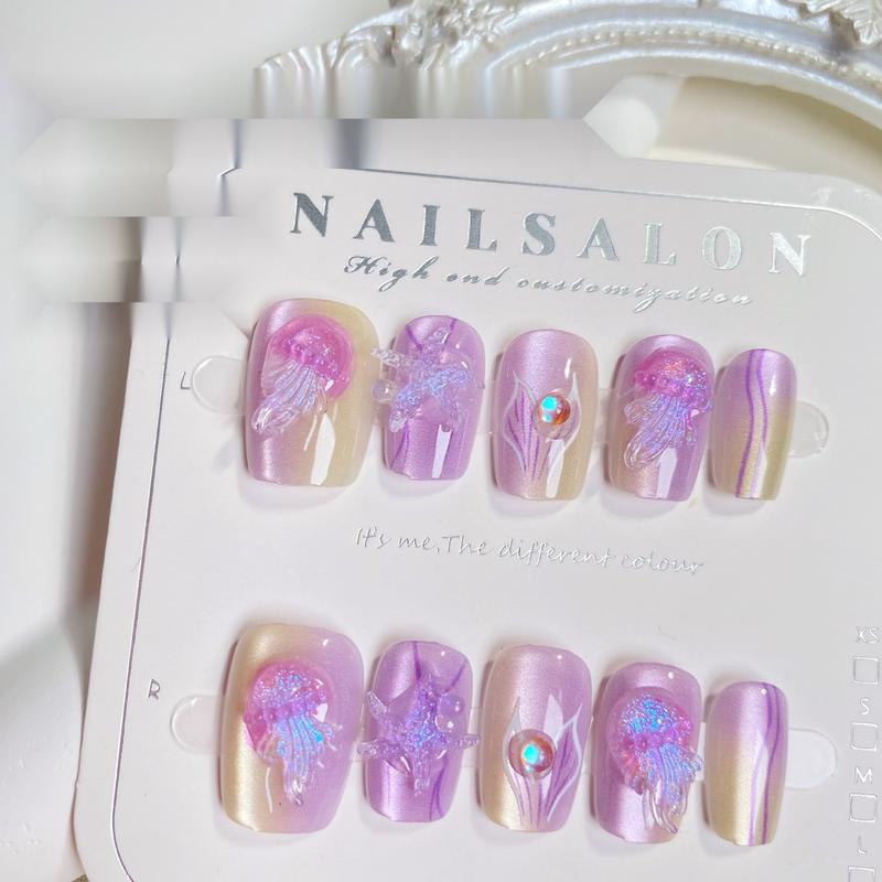 Product Introduction of Dream Elf Jellyfish Wear Nail Pearlescent Starfish Romantic Purple Smart Mermaid Bubble Nail Stickers Sub-Size Finished Product 0