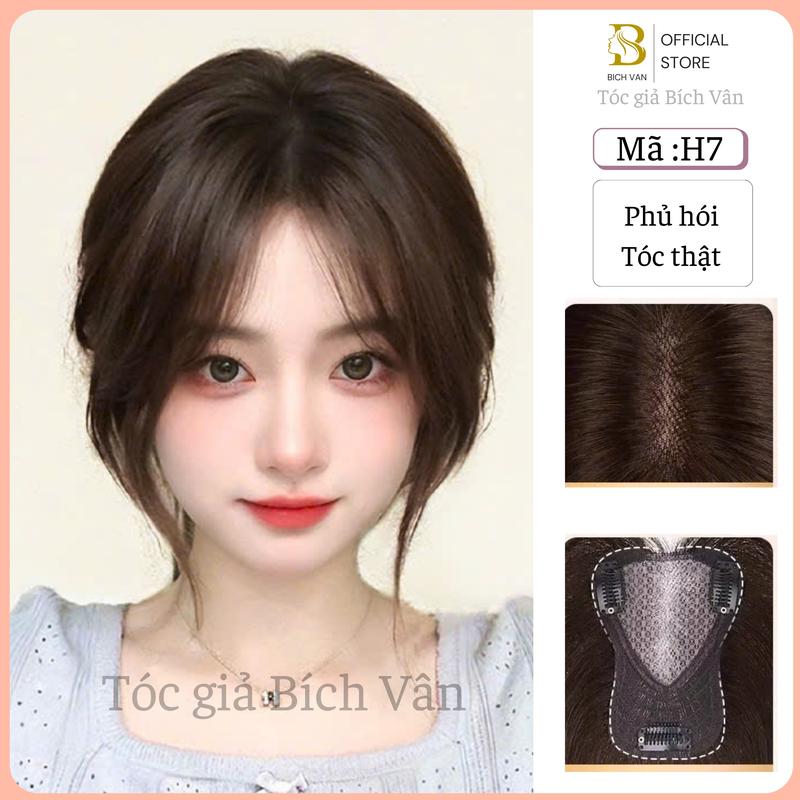  Phủ hói tóc thật lưới trái tim Bích Vân   tóc giả phủ hói che bạc siêu lưới 9x12cm 