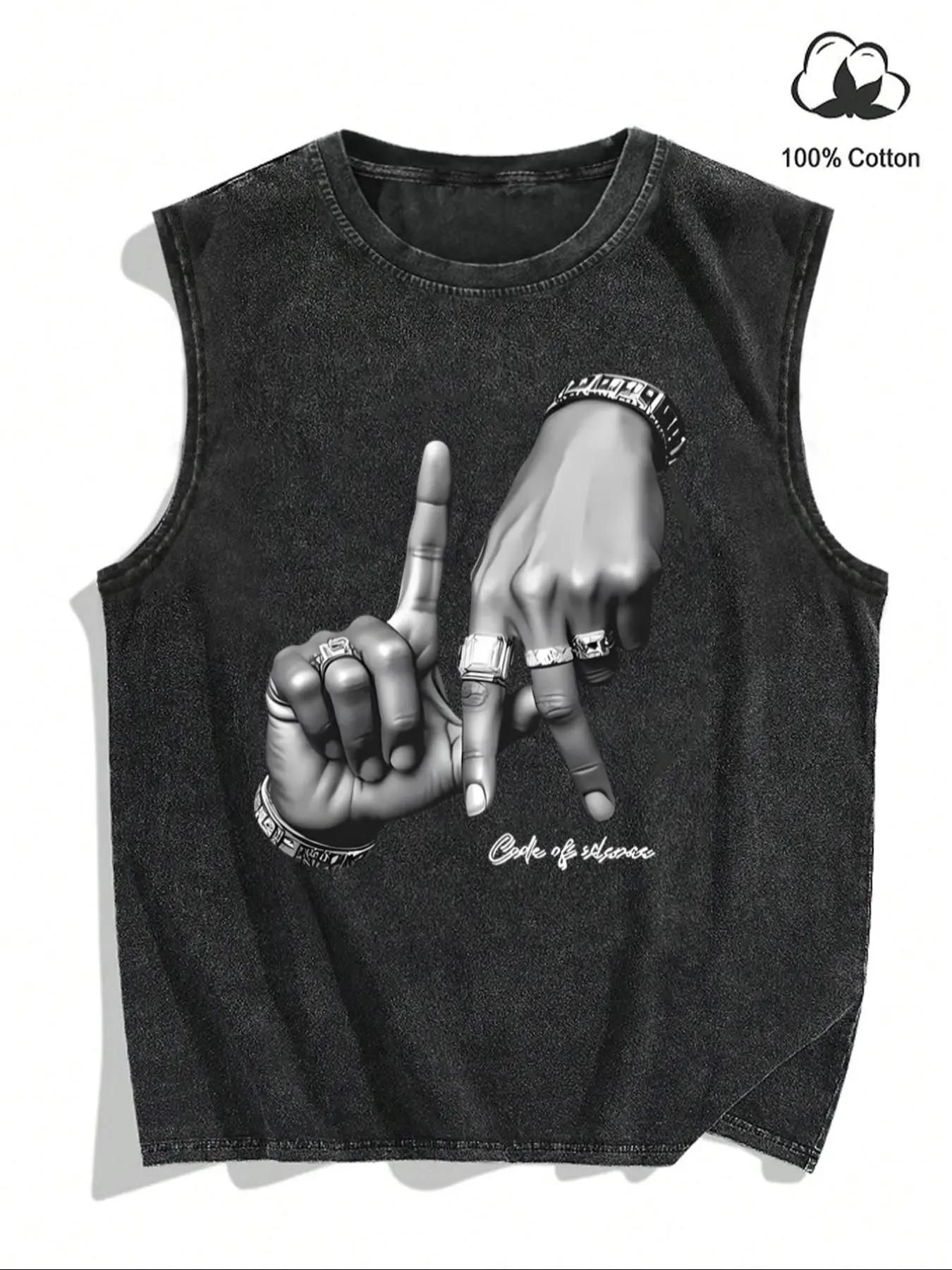 Men's Letter & Hand Print Tank Top, Regular Fit Casual Sleeveless Graphic Top for Summer, Cotton Clothing, Men's Top for Daily Wear, Going Out Tops