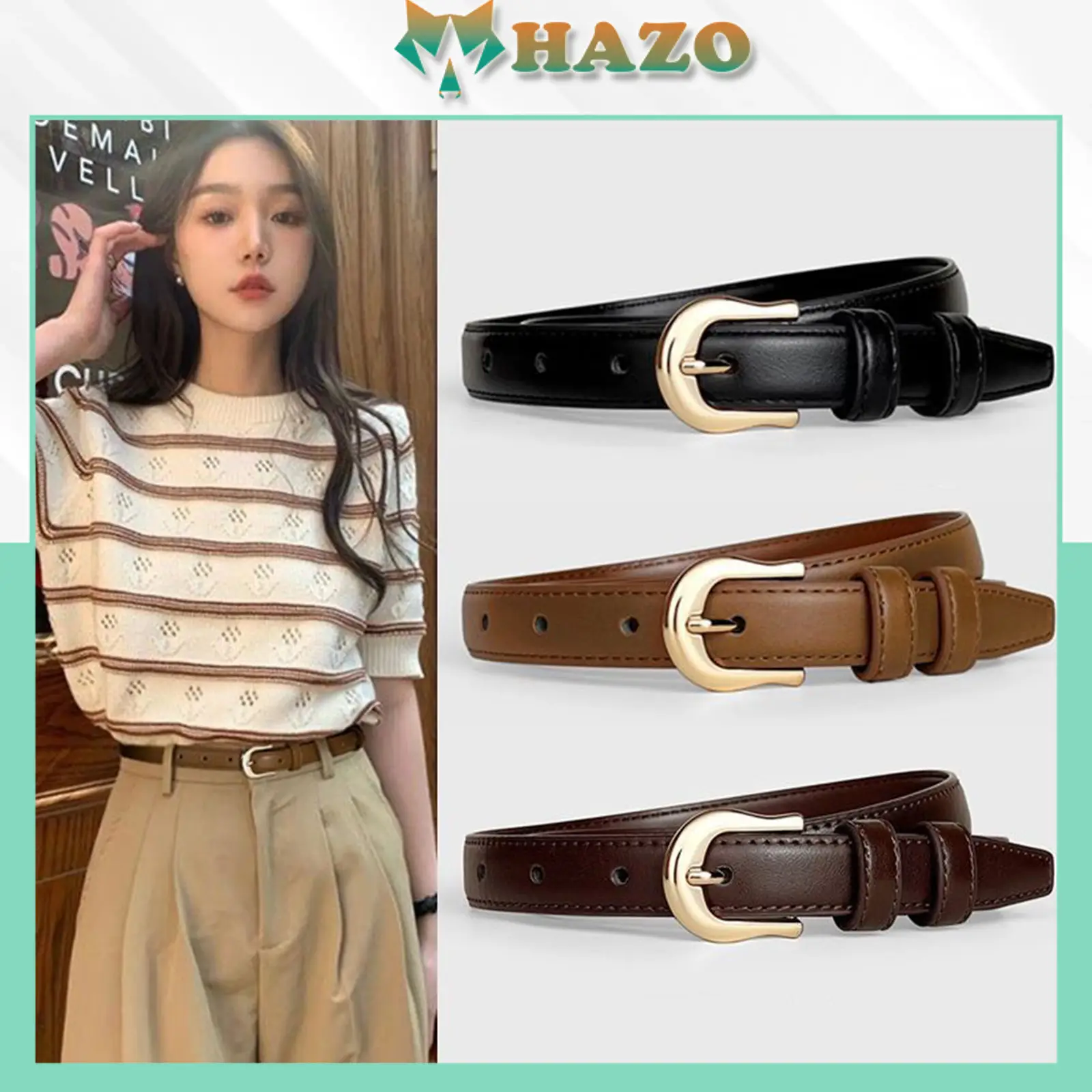 Thắt lưng nữ PK511 Khóa tròn thời trang dây nịt nữ bản 2cm da PU phong cách mới hiện đại
