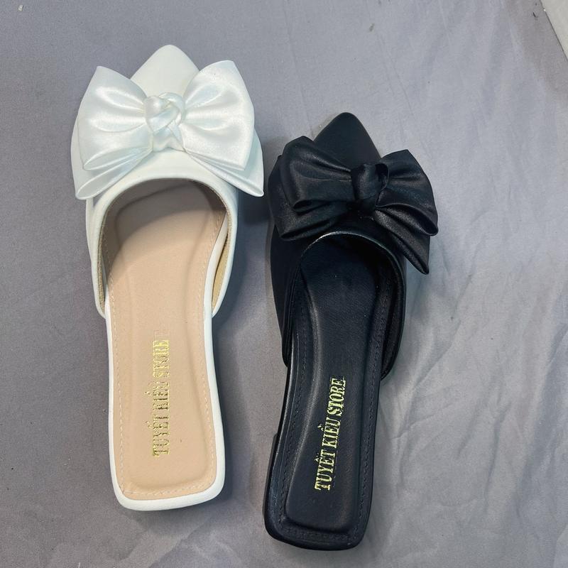 Sục 3 phân nơ lụa hai lớp mềm êm mũi nhọn TuyetKieuStore DéP Shoes GiàY Nữ