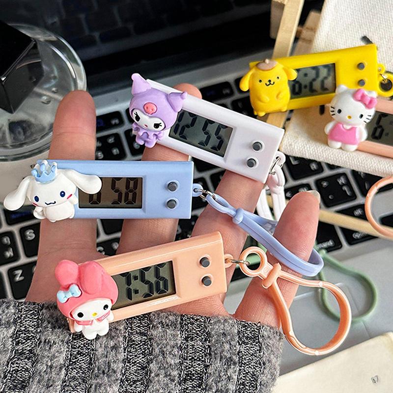 Product Introduction of Sanrio Hello Kitty Electronic Desktop Clock Keychain Kuromi My Melody Electronic Oval Watch Digital Table Time Display Clock 19
