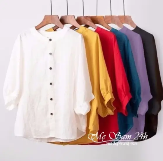Áo Sơ Mi Nữ Cổ Tròn Tay Lỡ Form Rộng, Áo Kiểu Nữ Bigsize Chất Liệu Đũi Tơ Mềm Nhẹ Mát - SMH.34 Top Women Voi Voan