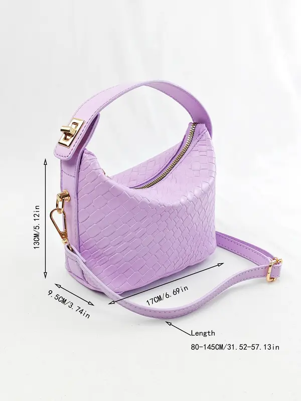 Women's Solid Color Textured Handbag, 2024 New Style Pu Leather Zipper Shoulder Bag for Daily Used, Casual Trendy Versatile High-quality Daily Commuting Bag 7