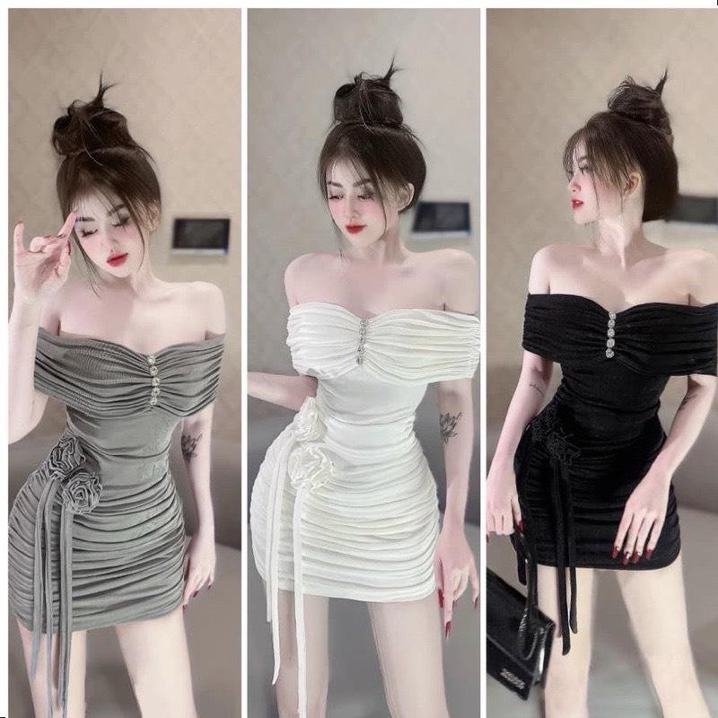 Váy Dự Tiệc Trễ Vai Nhún Vải Nhũ Hoa Cao Cấp  40 - 95Kg Có Bigsize Nữ Top Women - A.1363