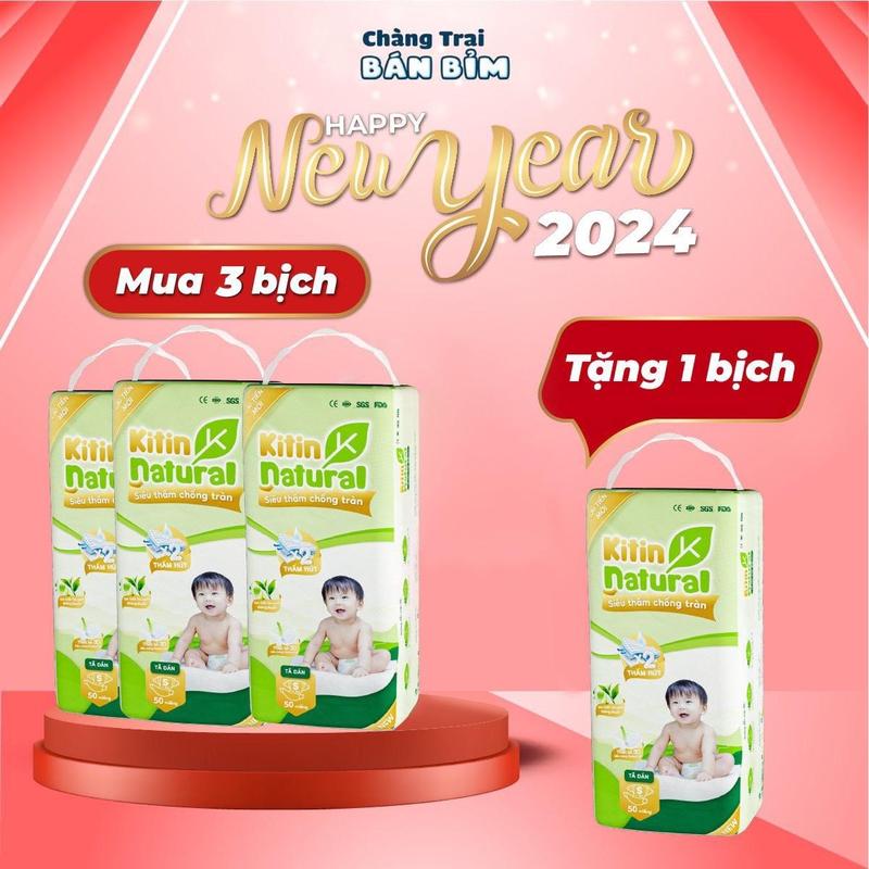 CHỐNG NÓNG Combo 3 TẶNG 1 bịch tã bỉm Kitin Natural siêu mỏng thoáng chuyên đóng hè