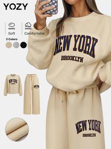 YOZY Valentine's Day Gift for Girl, Letter Print Sweatshirt & Drawstring Waist Sweatpants Set, Cozy Drop Sho, Fall & Winter Outfits, Fall Outfits, Winter Outfits