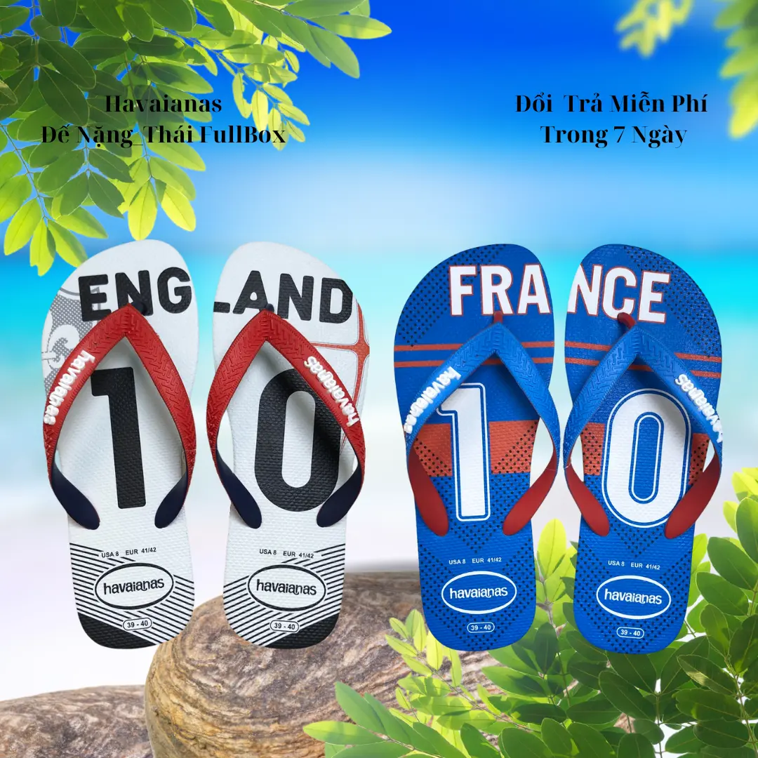 Dép Kẹp-Tông FullBox Dép Nam Hình in [ FRANCE Xanh-ENGLAND Trắng ] Đế Cao Su Nguyên Khối, Chống Trơn Trượt, Lâu Mòn, Thích Hợp Đi Biển-Đi Mưa DéP Đế Bằng
