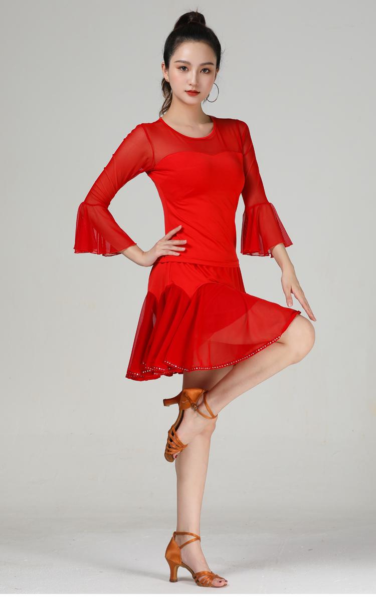 Product Introduction of 2024 Square Dance Costume Network Sleeve Short Sleeve Top Latin Dance New National Standard Dance Modern Dance Social Dance Costume Performance Costume 12