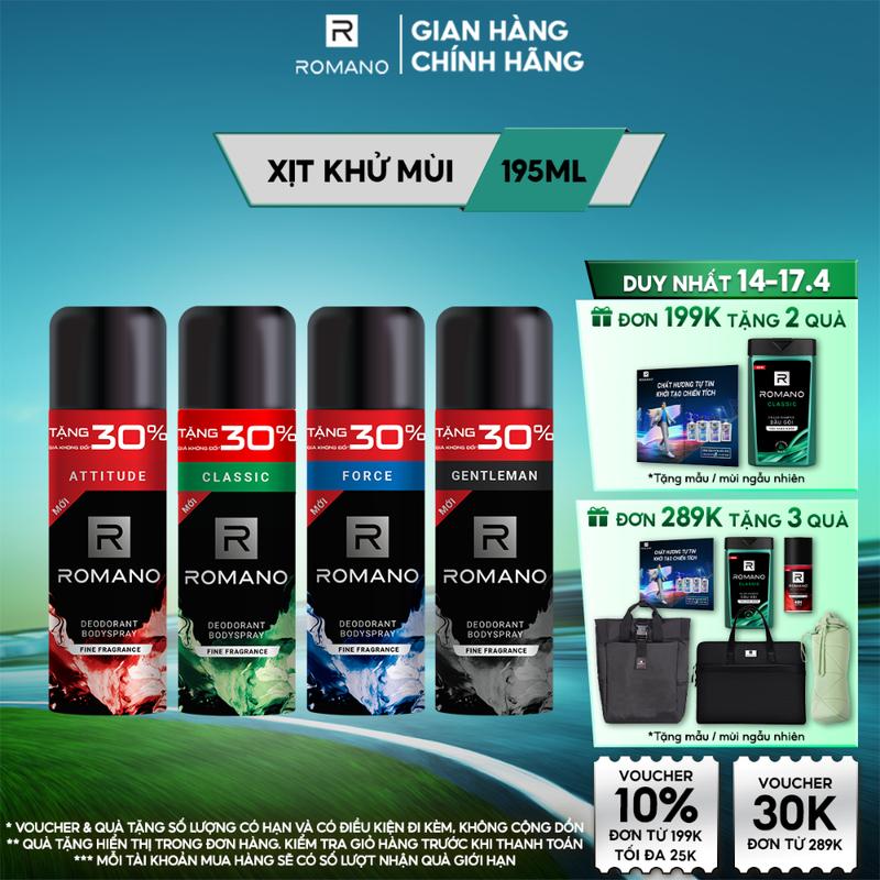 [THÊM 30% GIÁ KHÔNG ĐỔI] Xịt khử mùi toàn thân ngăn mồ và mùi cơ thể Dưỡng Body cho nam Romano Attitude/ Gentleman/ Force/Classic