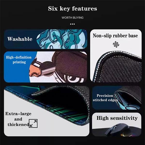 Gaming Mouse Pad  Men and Women High-Aesthetic Premium Laptop MousePad Keyboard Mat Office Desktop Esports Desk Mat Thickened Locking Edge Anime MousePad Long Aesthetic 800mmX300mm.4