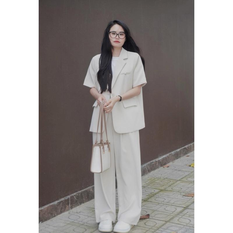 SET BLAZER VEST HÈ ÁO BLAZER MÀU TRẮNG KEM CÙNG QUẦN ỐNG XUÔNG ĐỨNG FORM BY