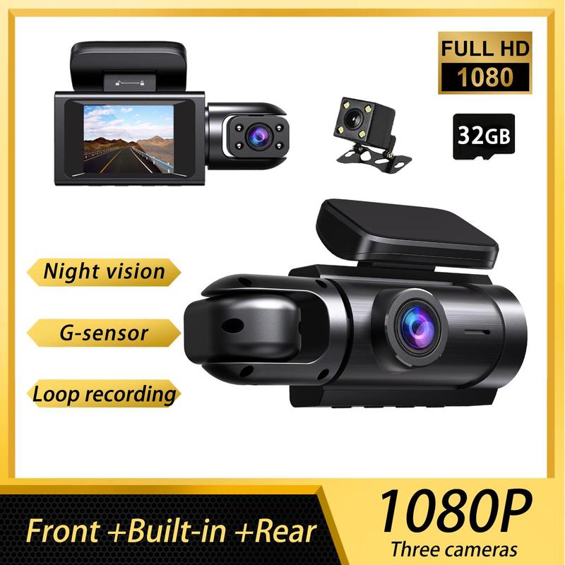 Product Introduction of 1080P 3 Lens Dashcam, Car DVR Camera for Front & Inside & Rear, Wide Angle Car DVR Camera with 32GB Memory Card, Car Video Surveillance 4