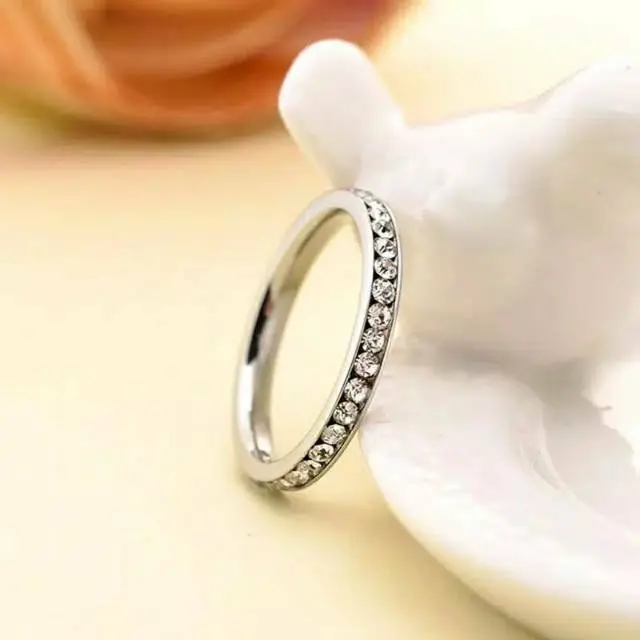 Cincin couple Titanium Stainless steel FULL MATA 1Baris anti karat selamanya Fashion Ring 0