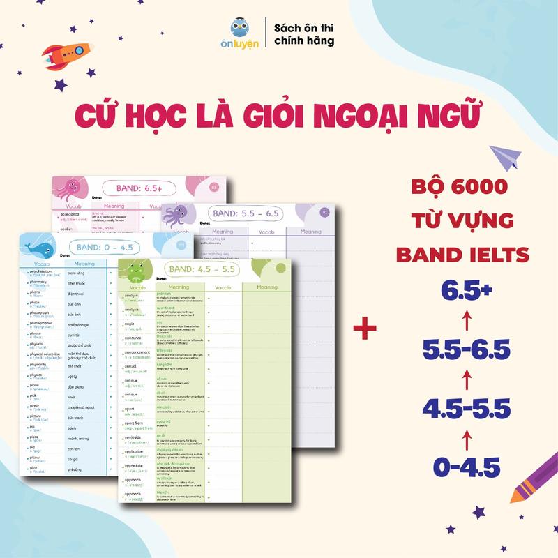(Ver2 mới) Bộ 6000 từ vựng IELTS theo band 0-4.5, 4.5-5.5, 5.5-6.5, 6.5+, dạng takenote dễ học dễ nhớ - Nhà sách Ôn luyện