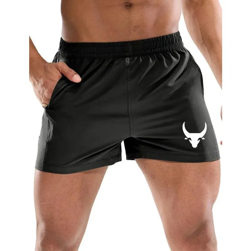 Summer men's sports bullhead shorts with zippered pockets, suitable for running and fitness, breathable quick drying shorts