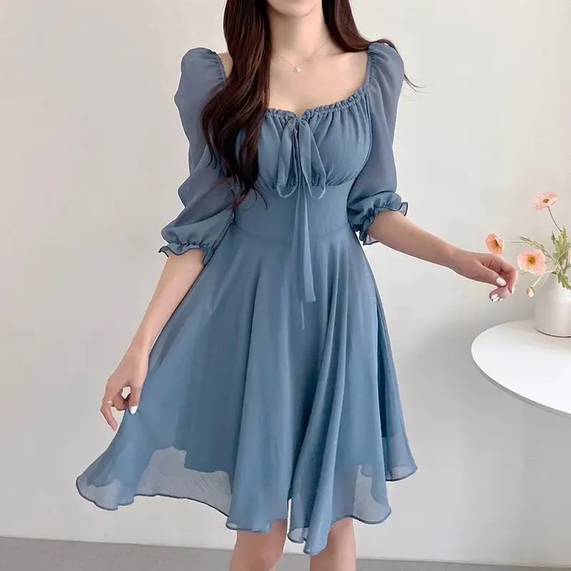 Mini Dress Wanita Sabrina Off Shoulder Lengan 3/4 bahan chiffon sifon ceruty S M L XL Jumbo 6