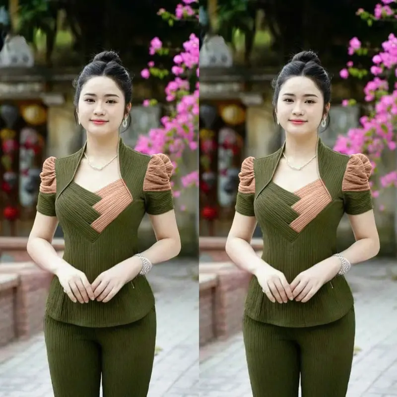Bộ đồ phối chéo 2 bên tay áo ngắn nhún viền bo, quần ống ôm X111 - Chất liệu Thun xốp nhật co giãn bốn chiều cân đối SEO 5