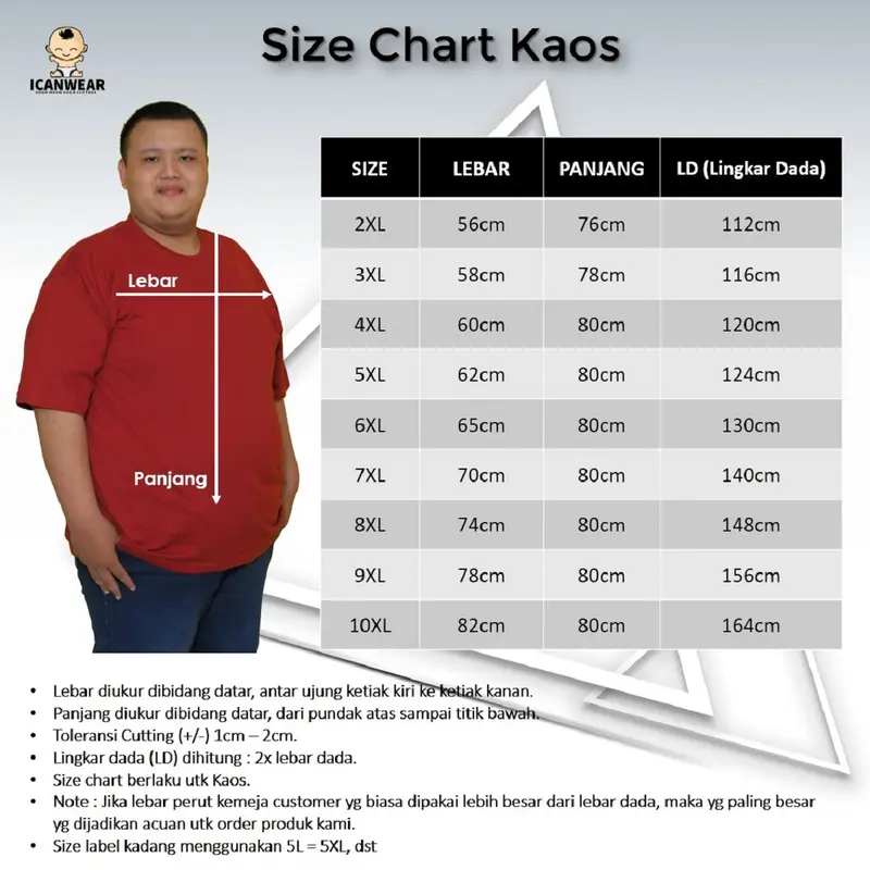 ICW Kaos Big Size XXL XXXL XXXXL 7XL 8XL 10XL 10L Polos 30s Jumbo Oversize Combed Distro Soft Katun Pria Ramadhan Couple Keluarga Oblong Baju Pendek Dewasa 4