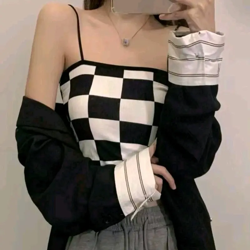 Paket Murah 6Pcs Tanktop motif kotak dengan cup BH singlet wanita tanpa kawat murah FS 7