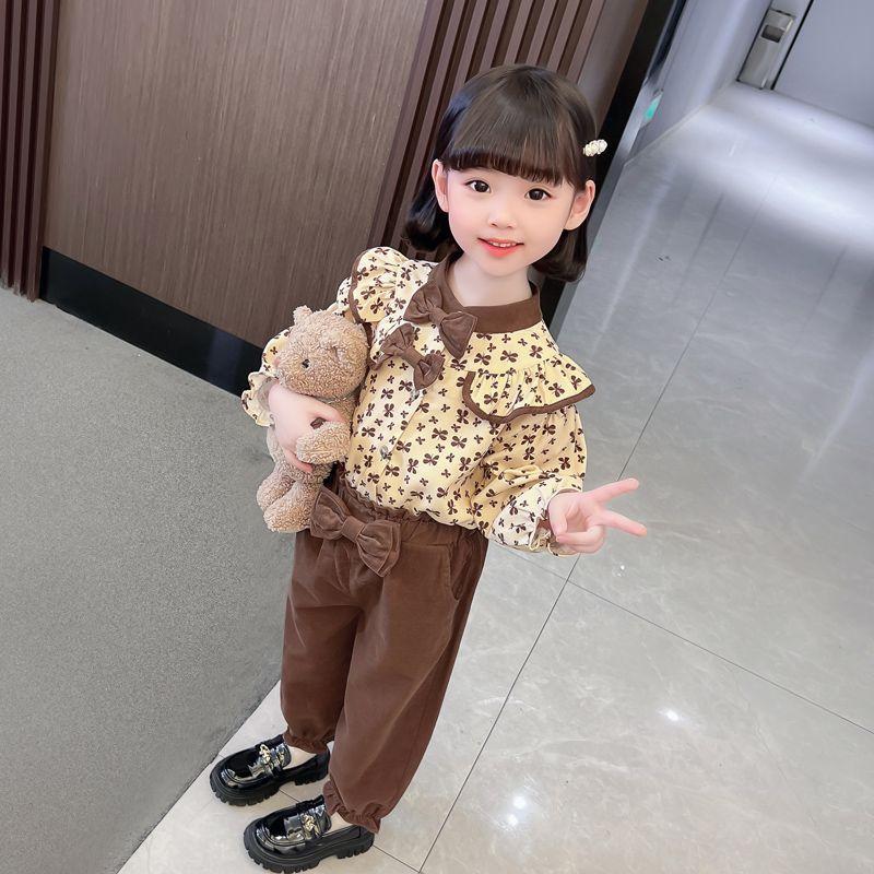 Bộ Đồ Mùa Thu Cho Bé Gái, Hợp Xu hướng, Phong Cách Mới Nhất, Thời Trang Phong Cách Phương Tây, Bộ Đồ Hai Mảnh Vải Nhung Kẻ Thường Ngày Cho Bé Gái, 2024 Hàng Mới Về 2