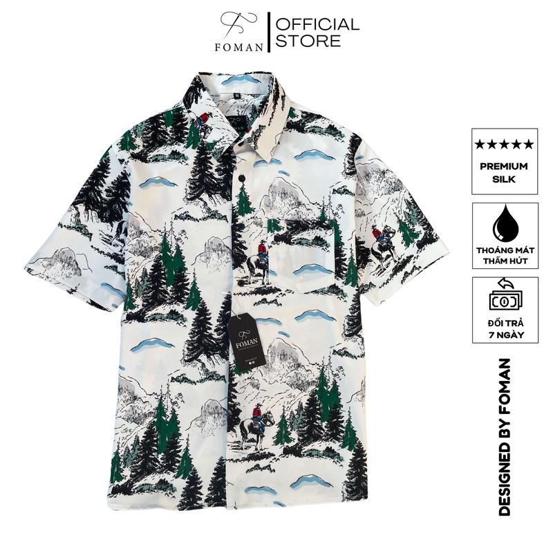 Áo Sơ mi Nam hoạ tiết Núi Tuyết Snow Moutain FOMAN tay ngắn vải Lụa, thoáng khí, thấm hút, chống nhăn, chống nhàu (FM38) Menswear đầy màu sắc áo sơ mi bình thường