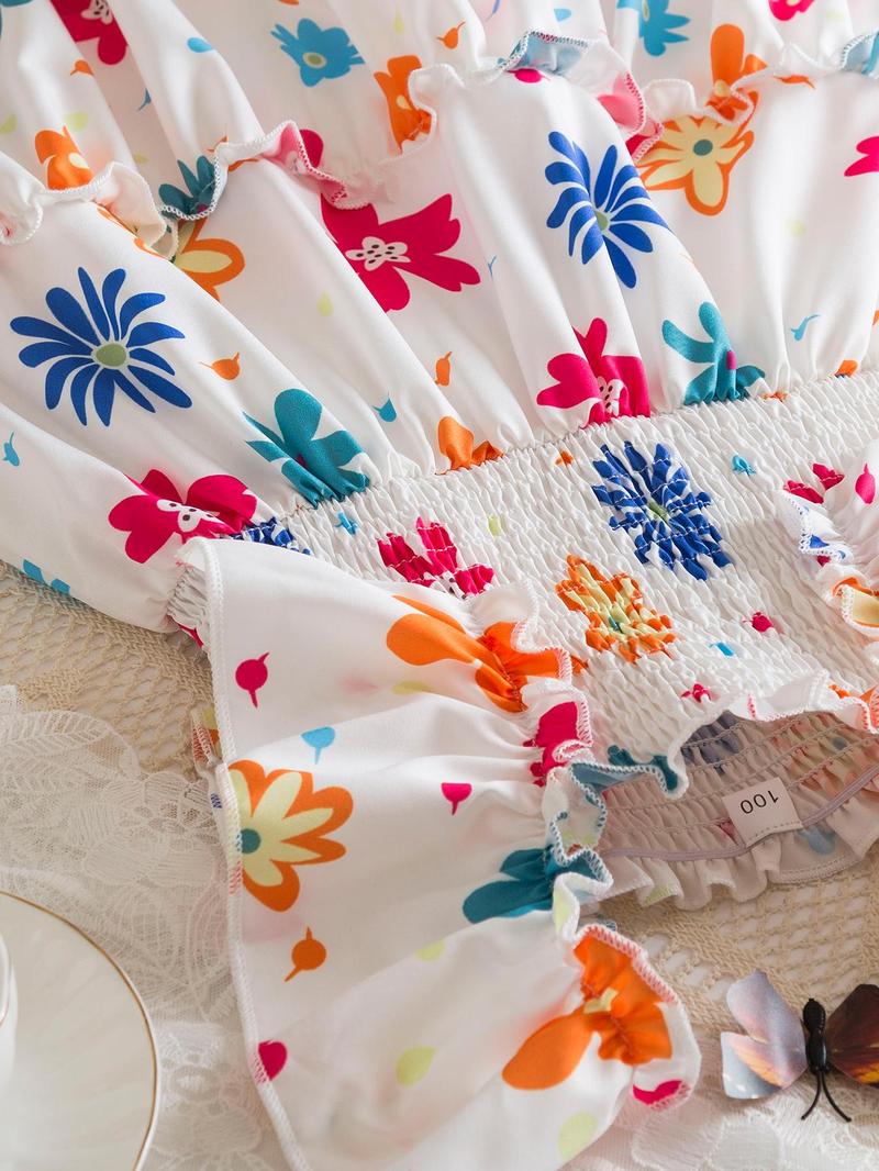 Product Introduction of Girl's Floral Print Dress, Casual  Dress for Summer, Kids Clothes for Daily Wear 6
