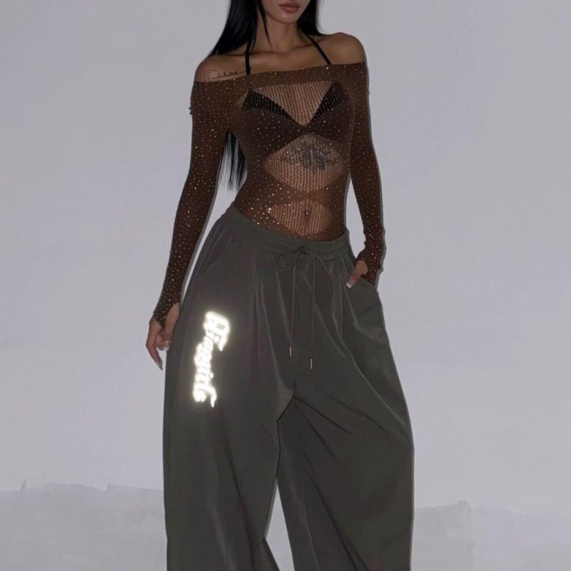 Product Introduction of Áo Jumpsuit Quần Cô Gái Nóng Bỏng Gợi Cảm, Phong Cách INS Châu Âu Và Mỹ Dài Tay, Áo Phông Áo Xuyên Thấu Khiêu Vũ khoét Áo Múa Jazz Dáng Ôm 4