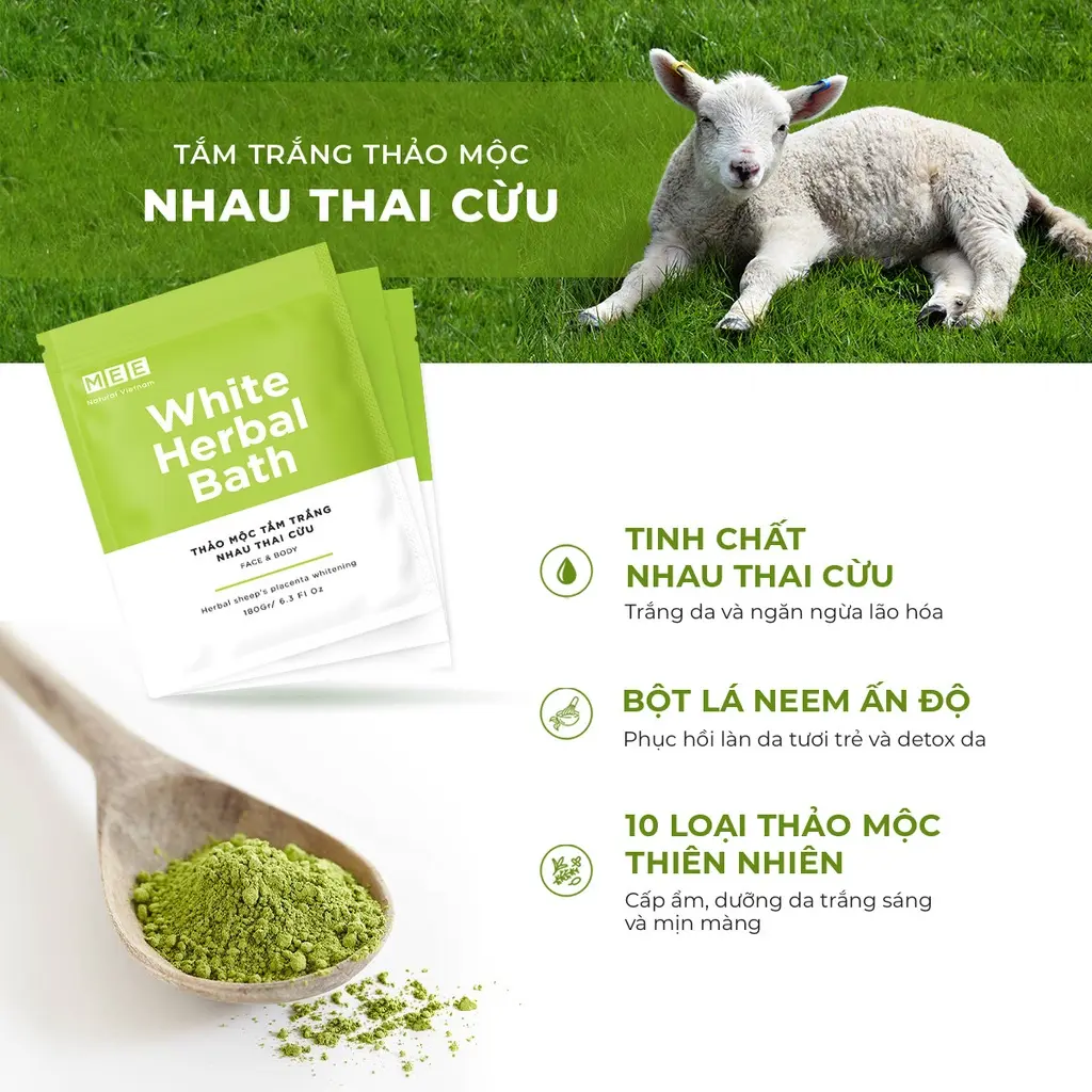 Tắm Trắng Thảo Mộc Nhau Thai Cừu Mee Natural, Dưỡng Trắng Da Body
