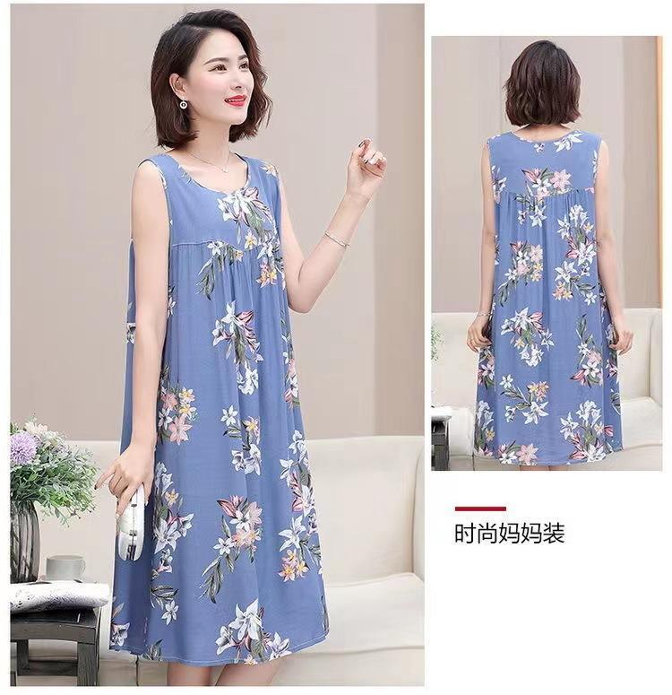 Product Introduction of Nightdress women's summer plus size sleeveless cotton silk mid-length artificial loose dress middle-aged elderly home pajamas 8