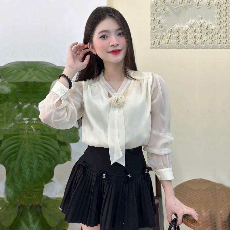 ZUMY fashion Áo sơ mi nơ công sở AHN100 hàng 2 lớp mềm mát trẻ trung áo  buộc áo  trễ 5