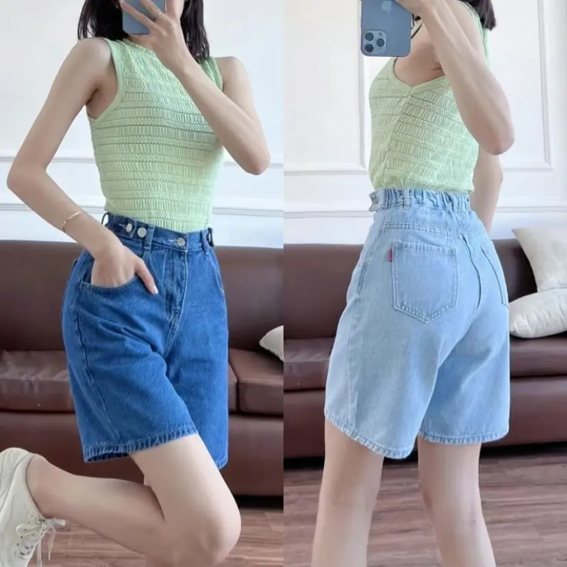 Quần bò nữ cap chun, quần short jean lưng chun đai chỉnh eo có bigsize(S1113) phong cách Hàn Quốc Women Pants