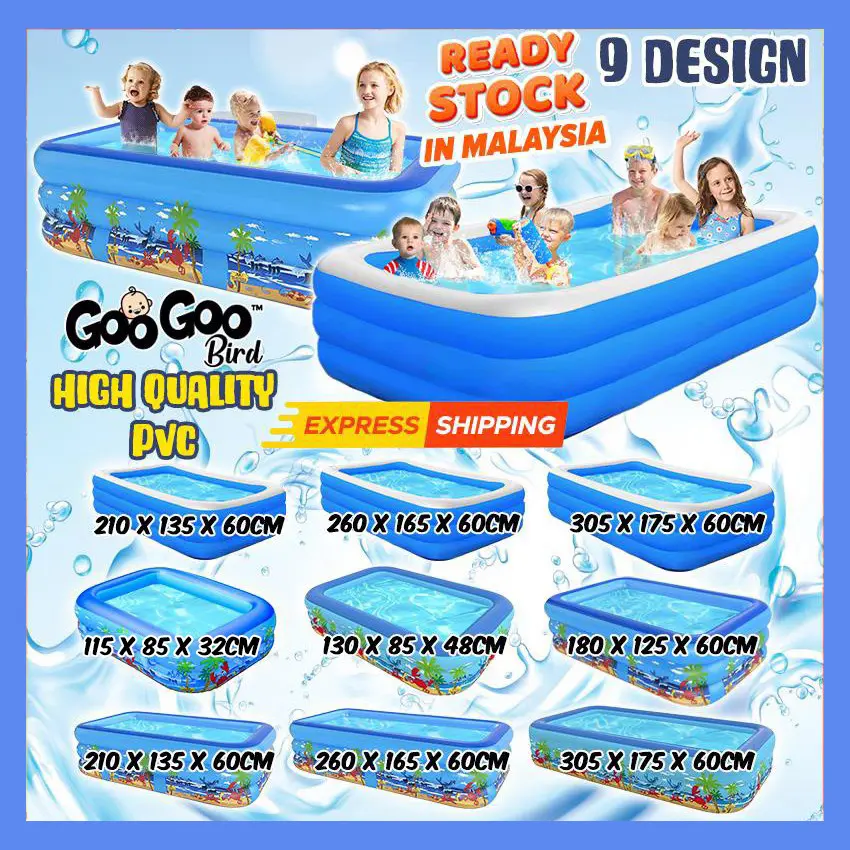 Ready Stock EVERY1 Rectangular 3 Rings Outdoor Inflatable Swimming Pool Children Kolam Renang Budak Kolam Mandi budak Playground
