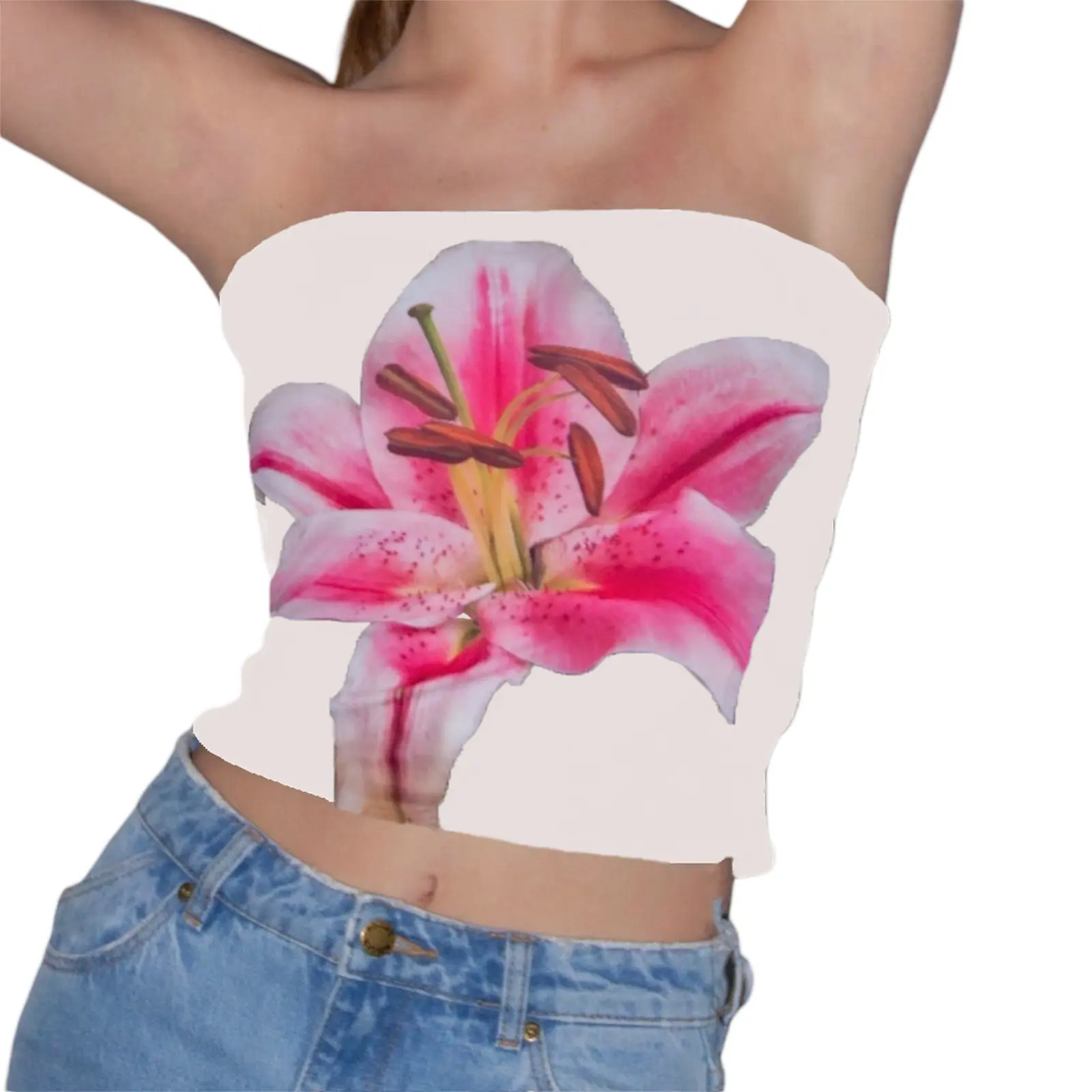 Women's Tube Tops Floral Print Boat NeckFit Backless Strapless Sleeveless Summer Tank Tops