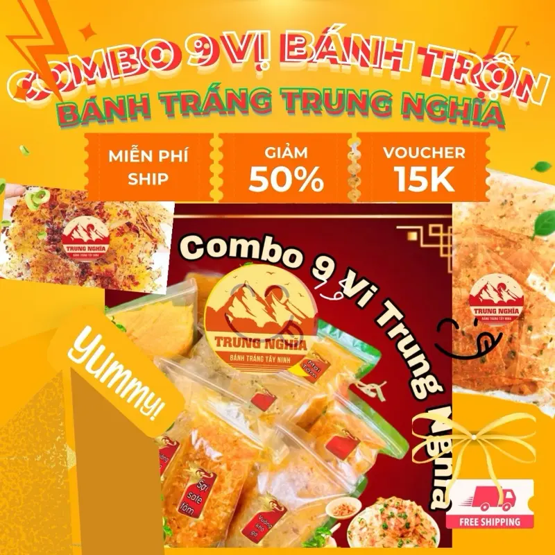 (900Gr) Combo 9 Vị Bánh Tráng [gói 100gam] Trung Nghĩa _Snack Ăn Vặt Mới Thức Ăn Food