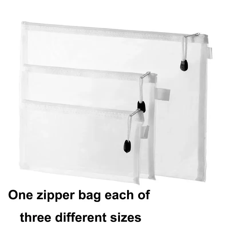 Clear Zipper Storage Bag, 3pcs/set Transparent Mesh Drawer Organizers Bag, Office Stationery & Supplies 3
