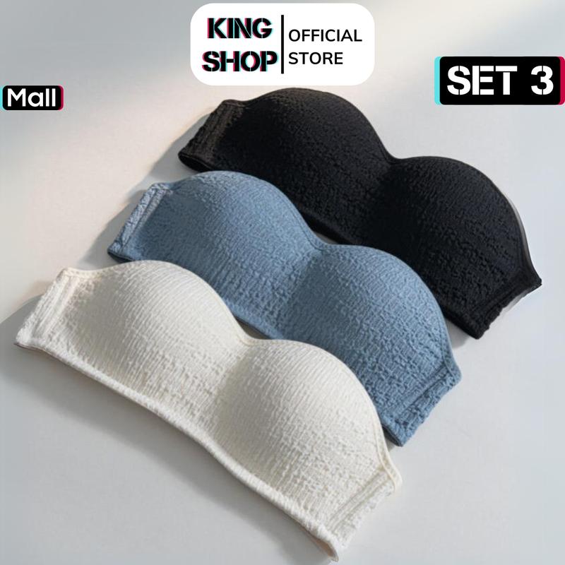 Set 3 Áo ngực quây không dây đệm mỏng chống tuột 2 kiểu mặc tặng kèm dây áo chất liệu su êm ái KING SHOP Bra Nữ Kem Women A630