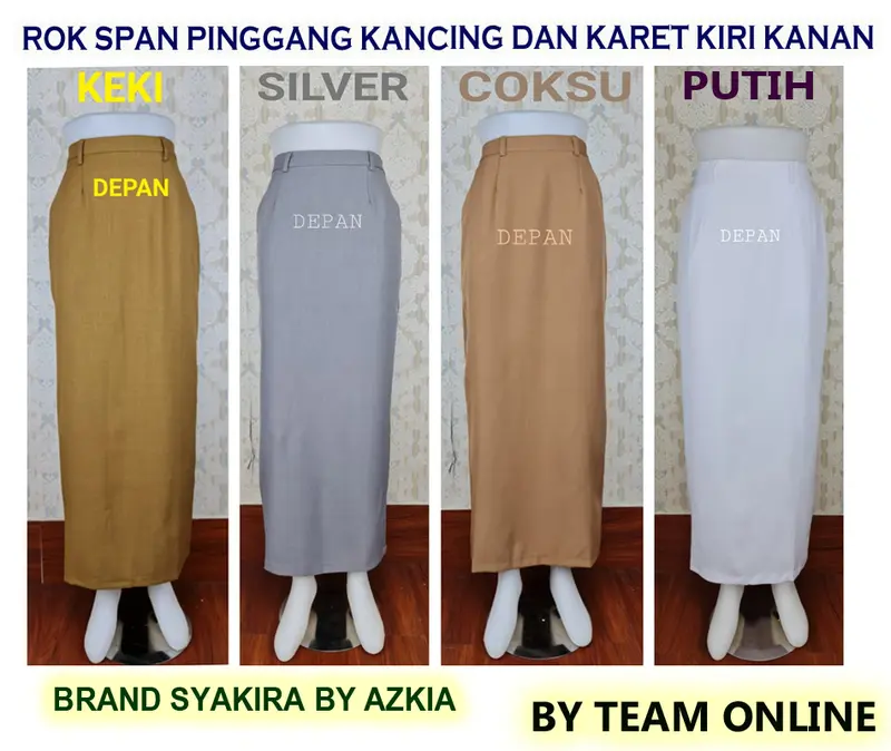 Rok kerja kantor wanita bahan model span warna pink baby,khaki, silver, coksu, putih, milo, dongker, abu tua dan maroon Brand Syakira by Azkia Putih Slim-fitting Stretch Formal 0