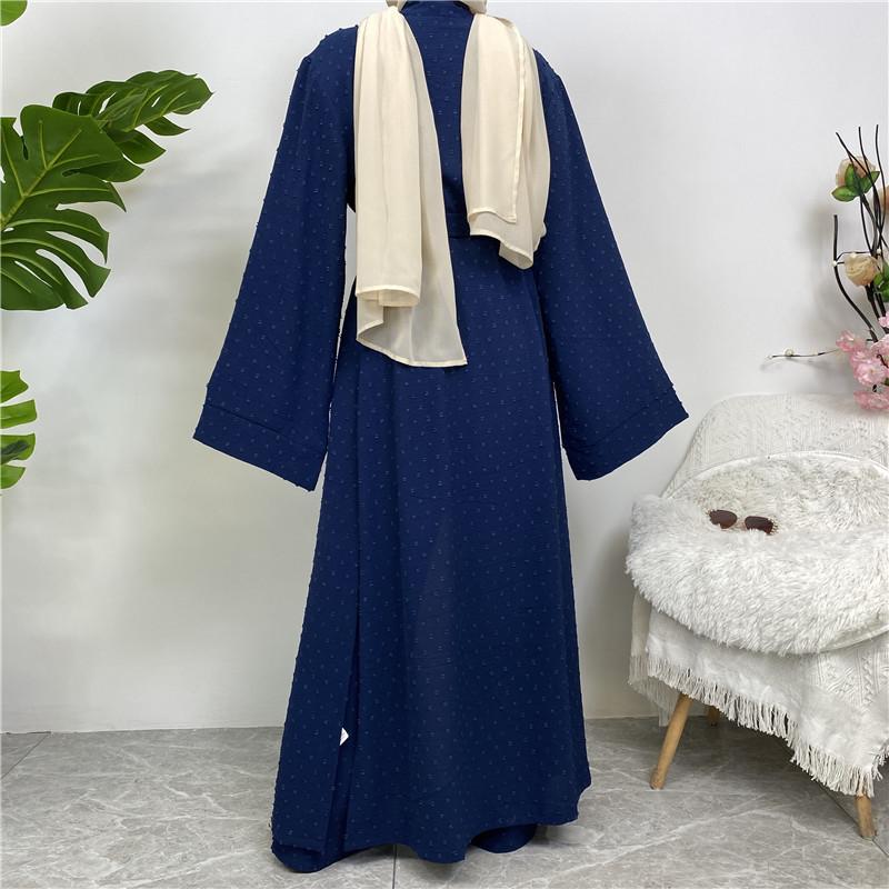 Product Introduction of Robe Three-Piece Set Long Cardigan Sleeveless Top and Pants with Pockets Muslim Islamic Clothing 1958 17