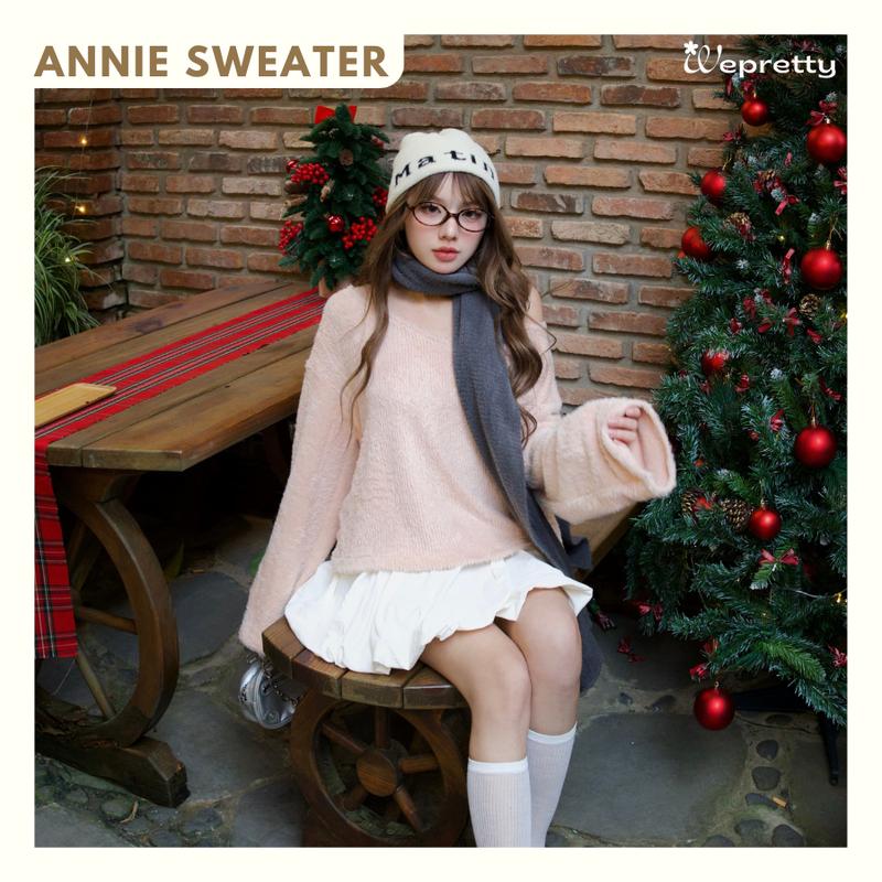 ANNIE SWEATER - Áo len nữ lông thỏ mềm mại mặc hai kiểu cổ tim và trễ vai Wepretty Clothes