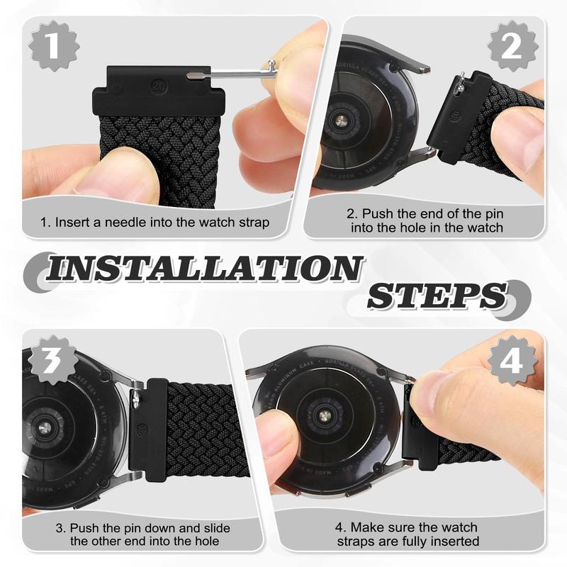 Product Introduction of Braided Nylon Watch Band (Band Only), 3 Counts Adjustable Sports Watch Band for Samsung Galaxy Watch 6 5 4 Active 2, Universal Watch Band for Men & Women 9