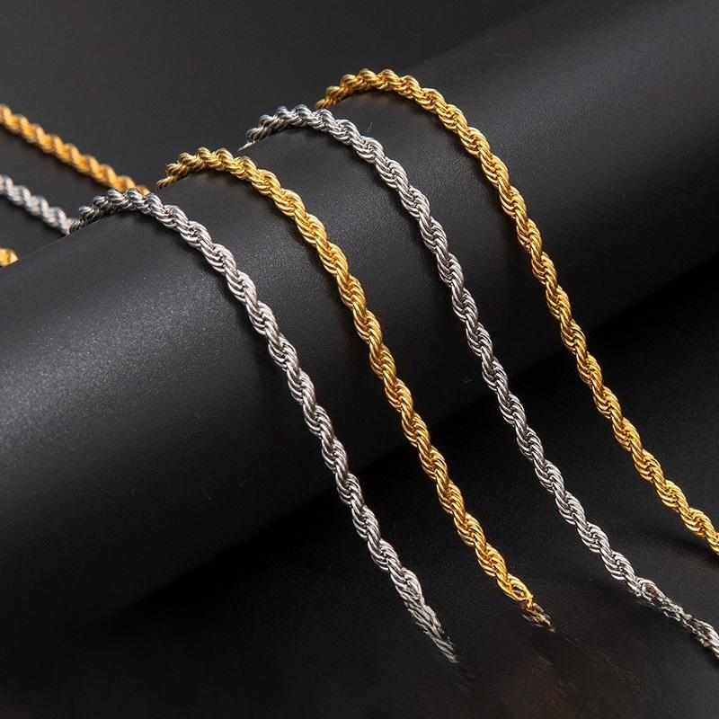 thumbnail image 2 of 555Jewelry Stainless Steel Twisted Singapore Rope Chain Necklace – 316L, Hypoallergenic 2 of 2